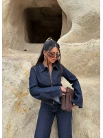 Lacivert Lara Fermuarlı Denim Takım