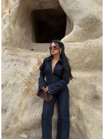 Lacivert Lara Fermuarlı Denim Takım