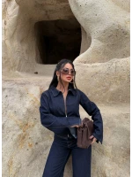 Lacivert Lara Fermuarlı Denim Takım