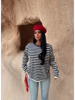 Lacivert Merserize Çizgili Triko