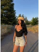 Lazerli Denim Şort
