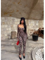 Leopar Damla Yaka Toparlayıcı Tulum