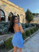 Mavi Büzgü Detaylı Marina Elbise