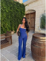 Mavi Sırt İpli Yırtmaçlı Tulum