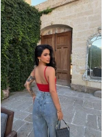 Kırmızı Metal Aksesuarlı Bodysuit