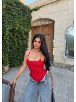 Kırmızı Metal Aksesuarlı Bodysuit