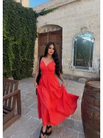 Nar Çiçeği Mirelle Askılı Keten Elbise