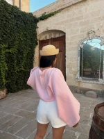 Pembe Balon Kollu Pelerin Bluz