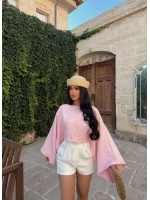 Pembe Balon Kollu Pelerin Bluz
