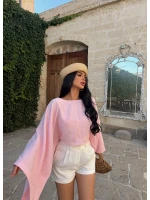 Pembe Balon Kollu Pelerin Bluz