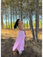 Pembe Askılı İnci Keten Elbise