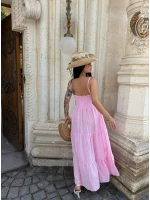 Pembe Bohem Maxi Katlı Elbise