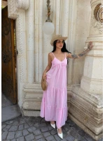 Pembe Bohem Maxi Katlı Elbise