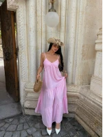 Pembe Bohem Maxi Katlı Elbise
