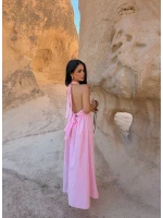Pembe Boyundan Bağlamalı Poplin Elbise