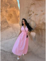 Pembe Boyundan Bağlamalı Poplin Elbise