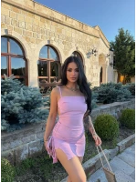 Pembe Büzgü Detaylı Marina Elbise