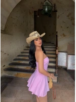 Pembe Eteği Şortlu Straplez Elbise