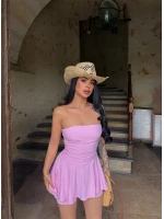 Pembe Eteği Şortlu Straplez Elbise