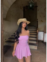 Pembe Eteği Şortlu Straplez Elbise