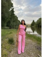 Pembe Gofre Tek Omuz İkili Takım