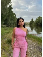 Pembe Gofre Tek Omuz İkili Takım