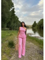 Pembe Gofre Tek Omuz İkili Takım