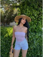Pembe Kabartma Straplez Crop