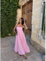 Pembe Kare Yaka Biyeli Elbise