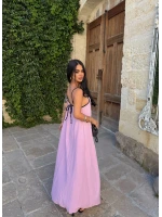 Pembe Kare Yaka Biyeli Elbise