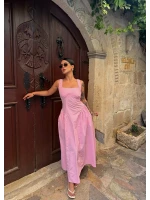 Pembe Kare Yaka Poplin Elbise