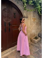 Pembe Kare Yaka Poplin Elbise