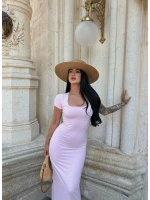 Pembe Kare Yaka Scuba Maxi Elbise