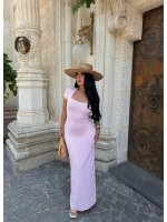 Pembe Kare Yaka Scuba Maxi Elbise