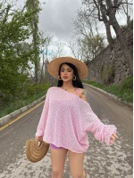 Pembe Kayık Yaka Oversize Triko