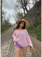 Pembe Kayık Yaka Oversize Triko