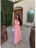 Pembe Mirelle Askılı Keten Elbise