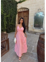 Pembe Mirelle Askılı Keten Elbise