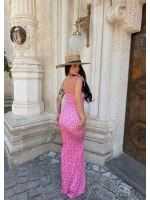 Pembe Omuz Bağcıklı Maxi Elbise