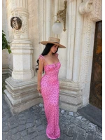 Pembe Omuz Bağcıklı Maxi Elbise