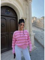 Pembe Sera Kayık Yaka Kazak