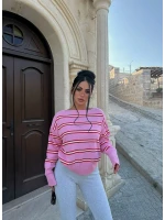 Pembe Sera Kayık Yaka Kazak