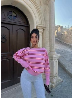 Pembe Sera Kayık Yaka Kazak