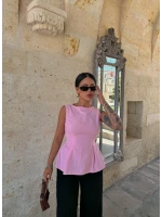 Pembe Sırt Bağcıklı Poplin Bluz