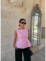 Pembe Sırt Bağcıklı Poplin Bluz