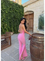 Pembe Sırt İpli Yırtmaçlı Tulum