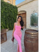 Pembe Sırt İpli Yırtmaçlı Tulum