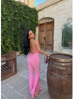 Pembe Sırt İpli Yırtmaçlı Tulum