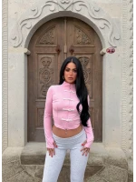 Pembe Tokyo Şeritli Crop