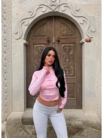 Pembe Tokyo Şeritli Crop